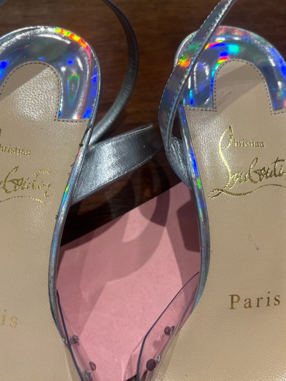 Christian Louboutin Spikaqueen Iridescent Crystal Pointed Slingback Heels - Picture 4 of 5